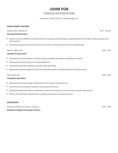 Storage Administrator Resume