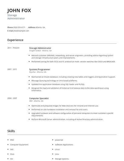Storage Administrator Resume