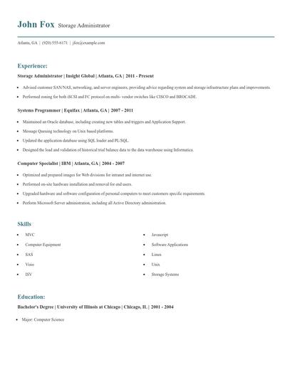 Storage Administrator Resume