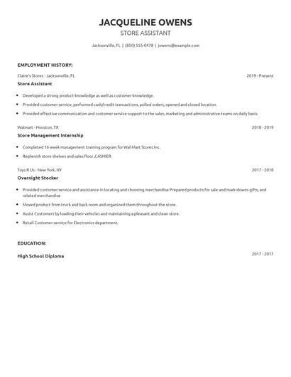 Store Assistant Resume