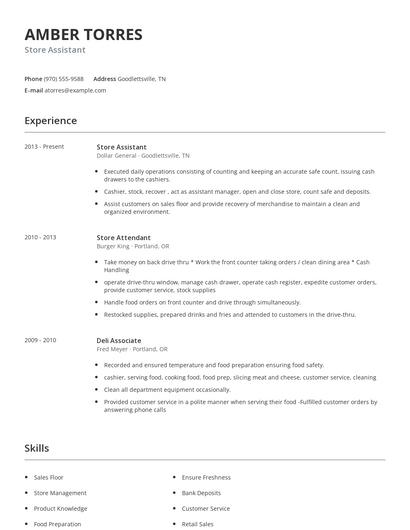 Store Assistant Resume