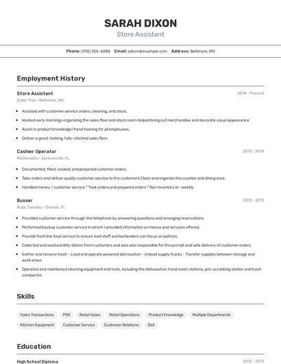 Store Assistant Resume