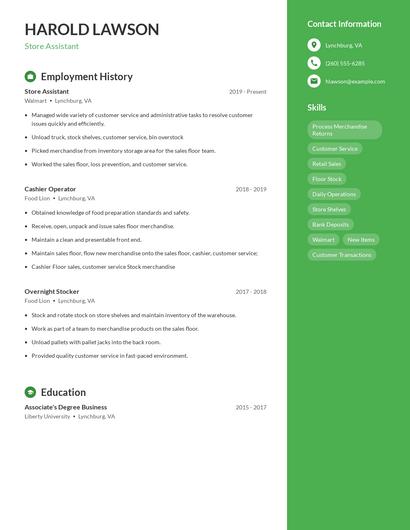 Store Assistant Resume