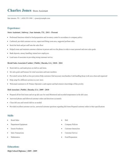 Store Assistant Resume