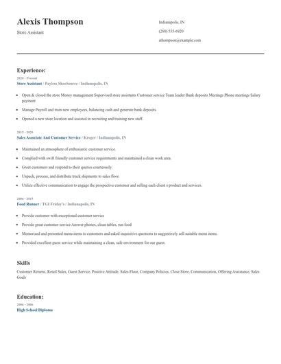 Store Assistant Resume