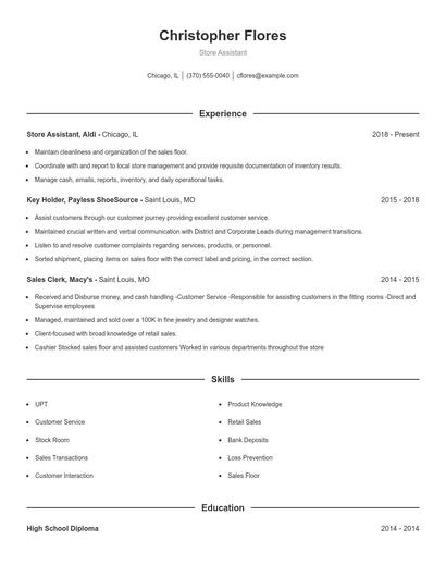 Store Assistant Resume