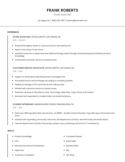 Store Assistant Resume