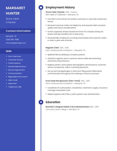 Store Clerk Checker Resume