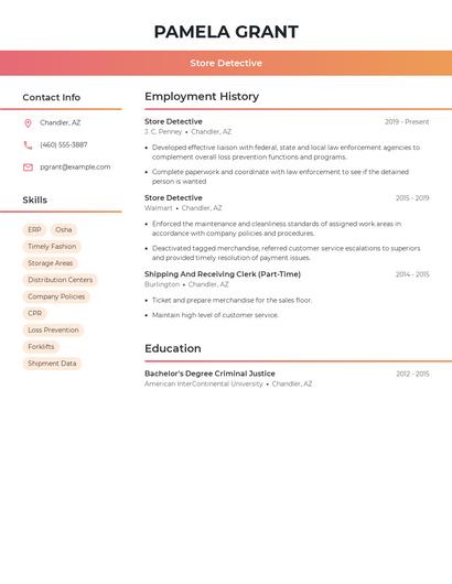 Store Detective Resume