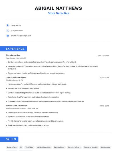 Store Detective Resume