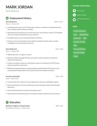 Store Detective Resume