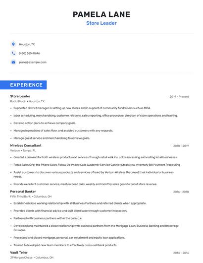 Store Leader Resume