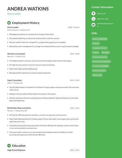 Store Leader Resume