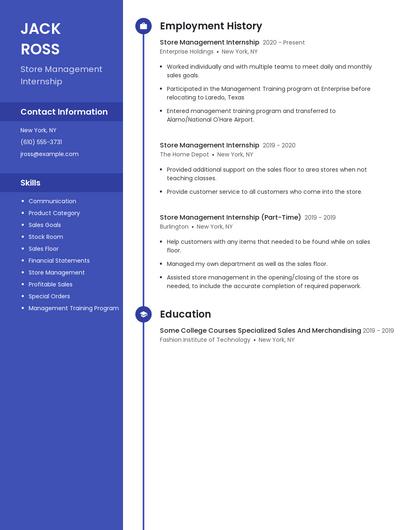 Store Management Internship Resume