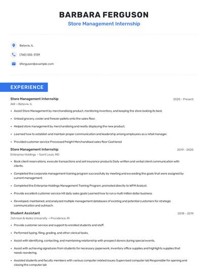 Store Management Internship Resume
