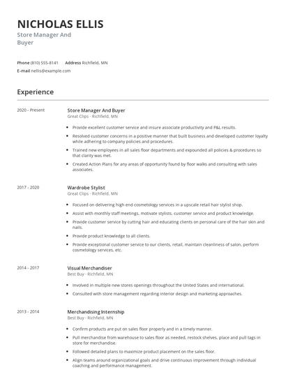 Store Manager And Buyer Resume
