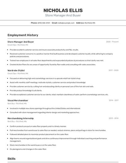 Store Manager And Buyer Resume