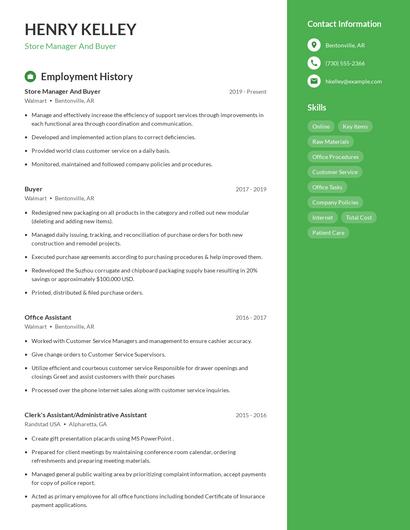 Store Manager And Buyer Resume