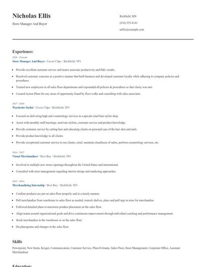 Store Manager And Buyer Resume