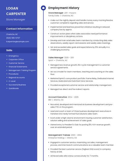 Store Manager Resume