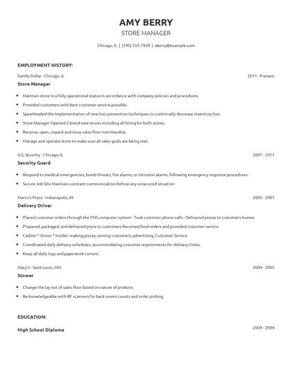Store Manager Resume