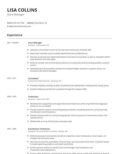 Store Manager Resume