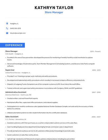 Store Manager Resume