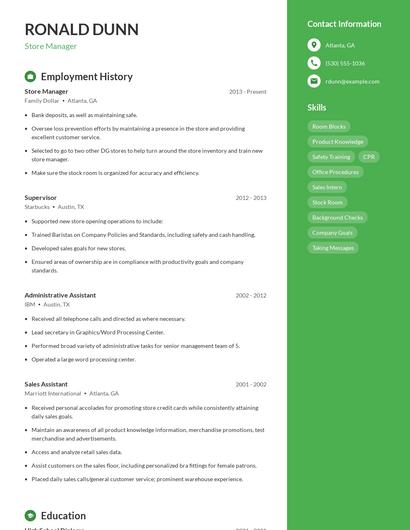 Store Manager Resume