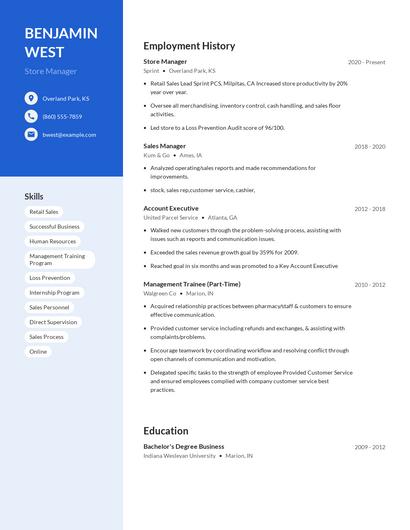 Store Manager Resume