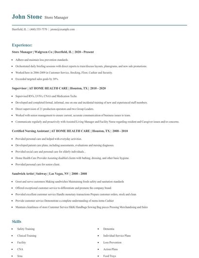 Store Manager Resume