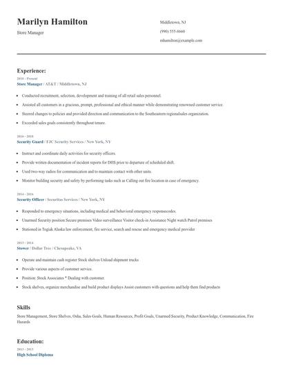 Store Manager Resume
