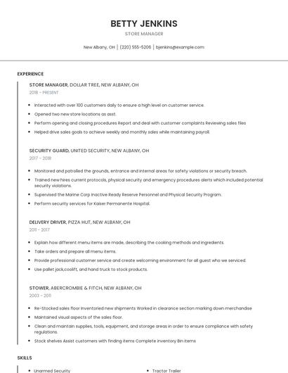 Store Manager Resume