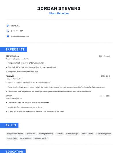Store Receiver Resume