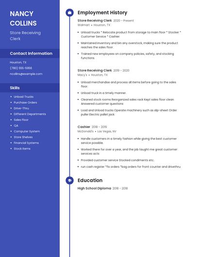 Store Receiving Clerk Resume