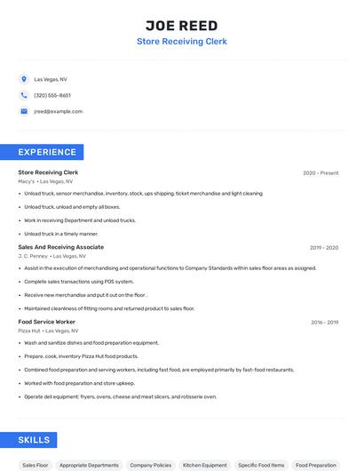 Store Receiving Clerk Resume