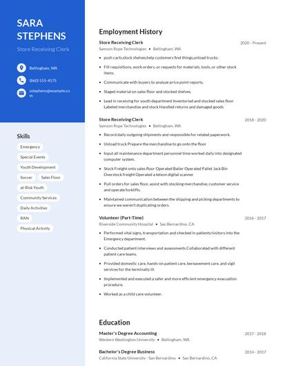 Store Receiving Clerk Resume