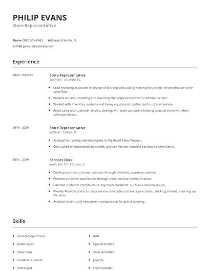 Store Representative Resume