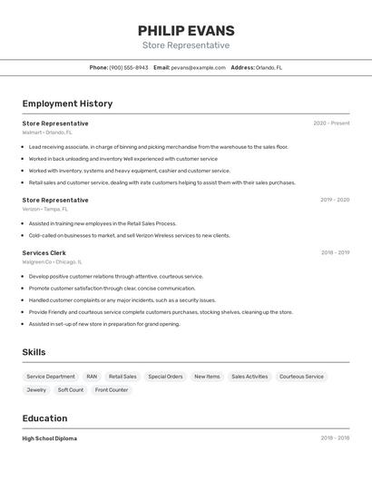 Store Representative Resume