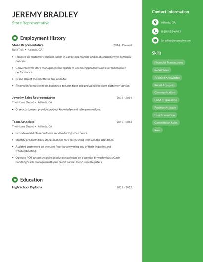 Store Representative Resume
