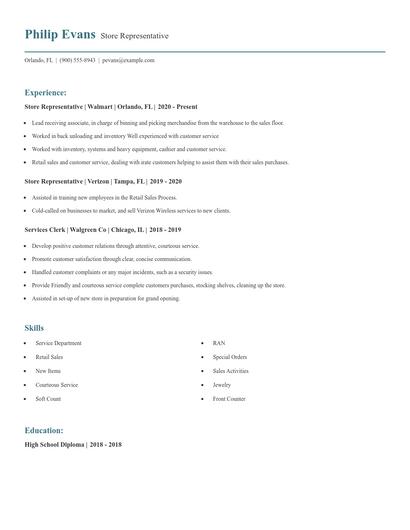 Store Representative Resume