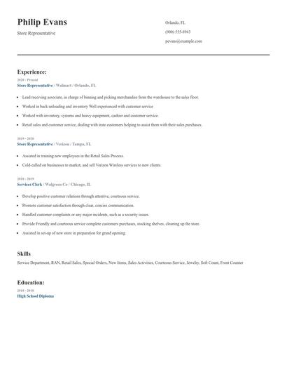 Store Representative Resume