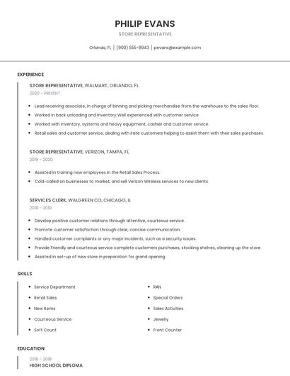 Store Representative Resume