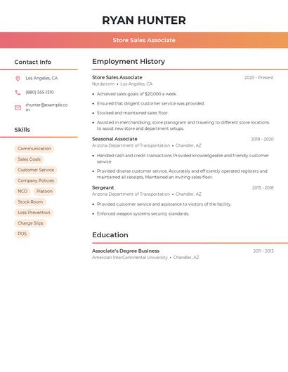 Store Sales Associate Resume