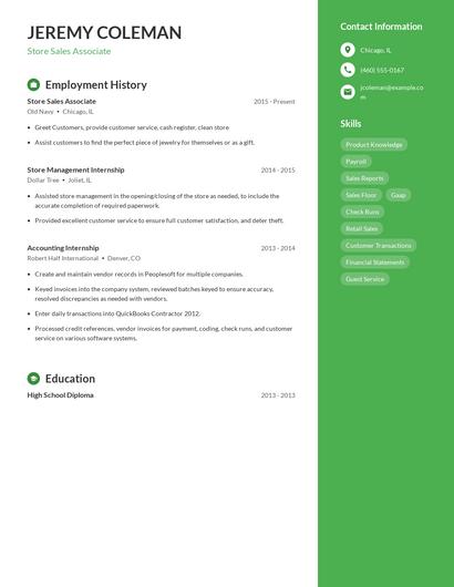 Store Sales Associate Resume