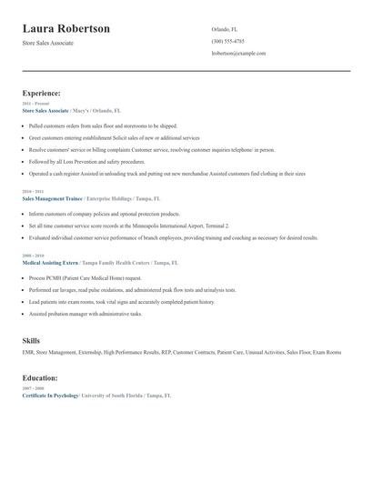 Store Sales Associate Resume