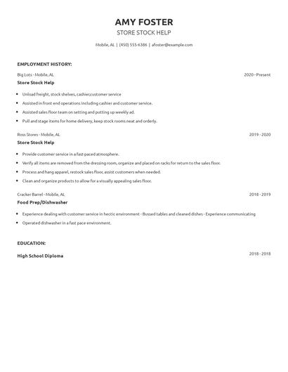 Store Stock Help Resume