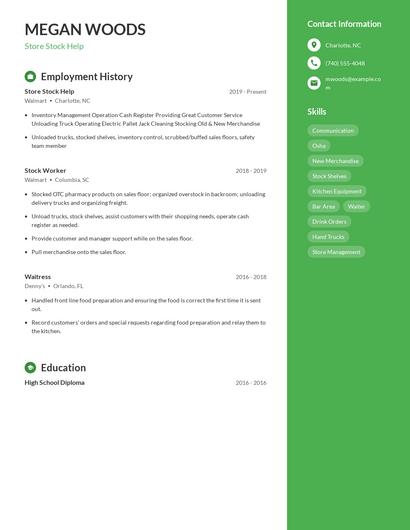 Store Stock Help Resume