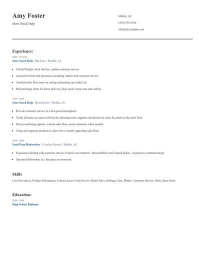 Store Stock Help Resume