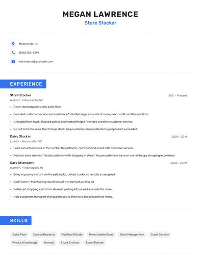 Store Stocker Resume