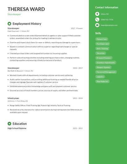 Storekeeper Resume